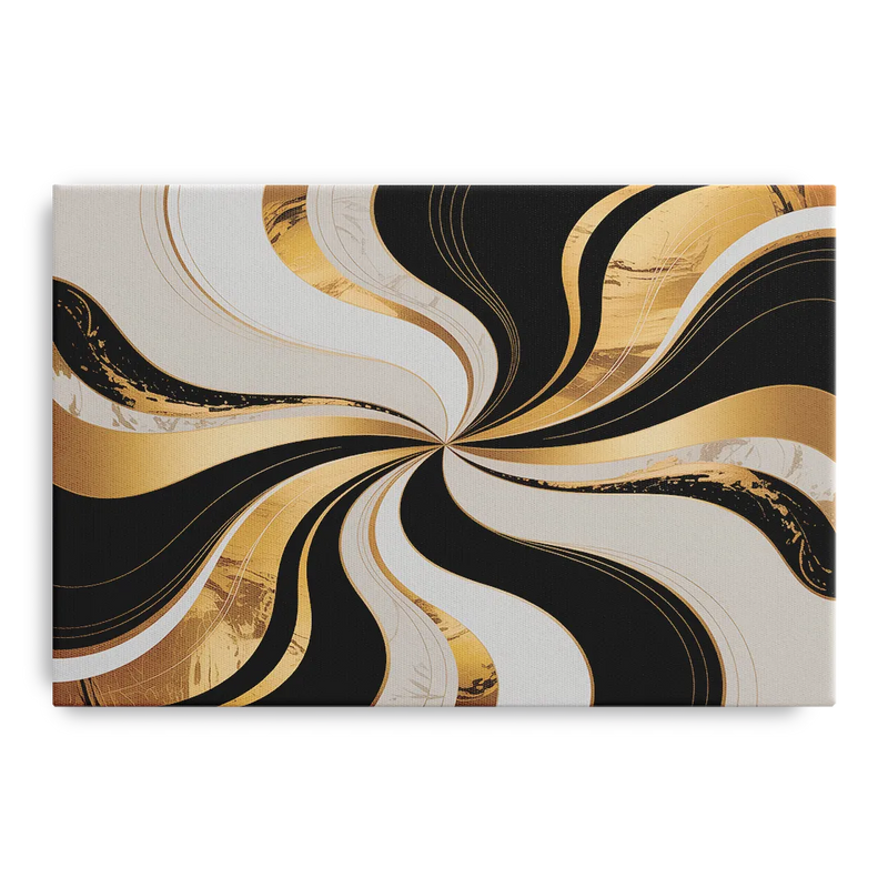 Elegant Interplay Black White and Gold Abstract Front - Canvas Wall Art
