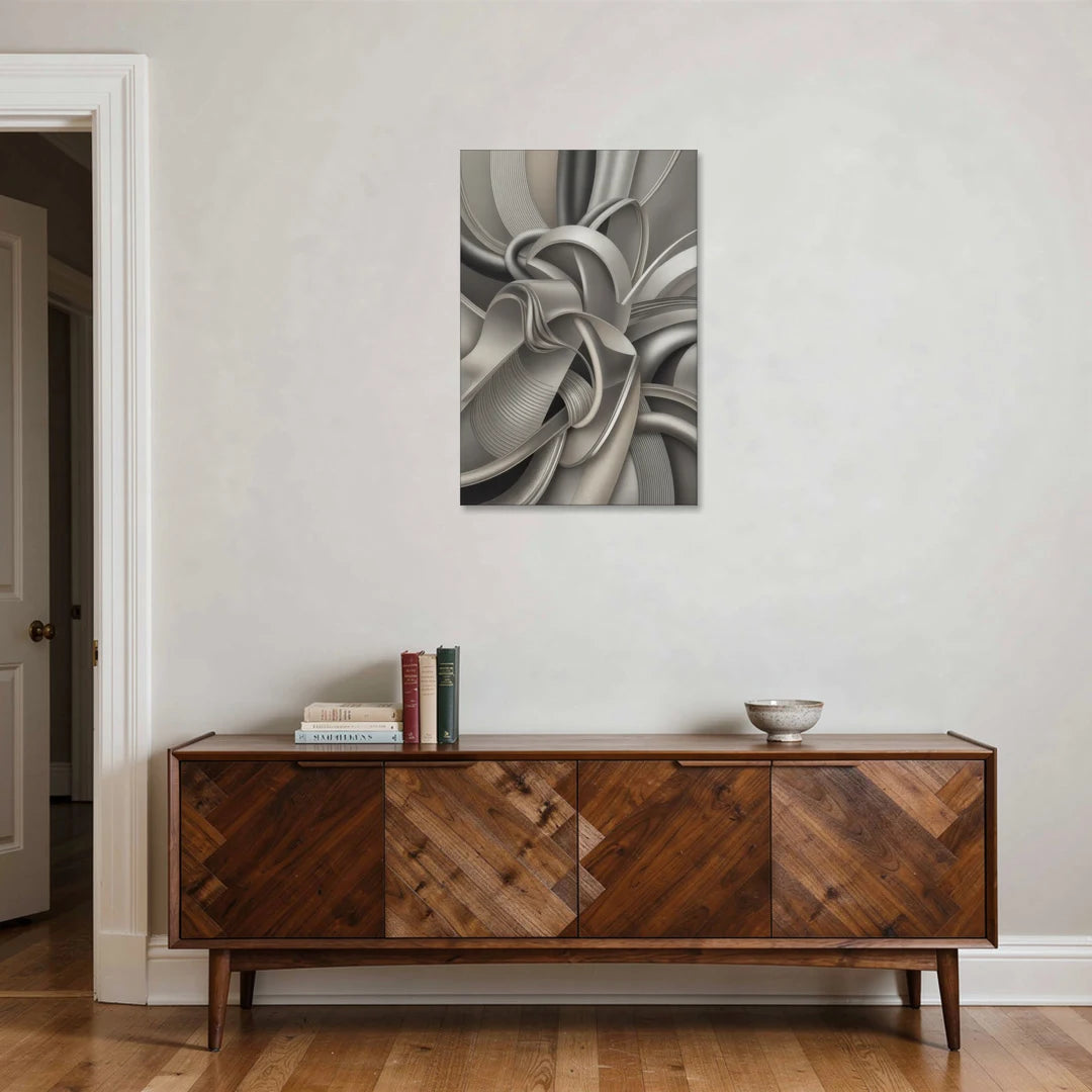 Elegant Intertwine Grey and Silver Abstract - Canvas Wall Art - Coffee Table - 24x36