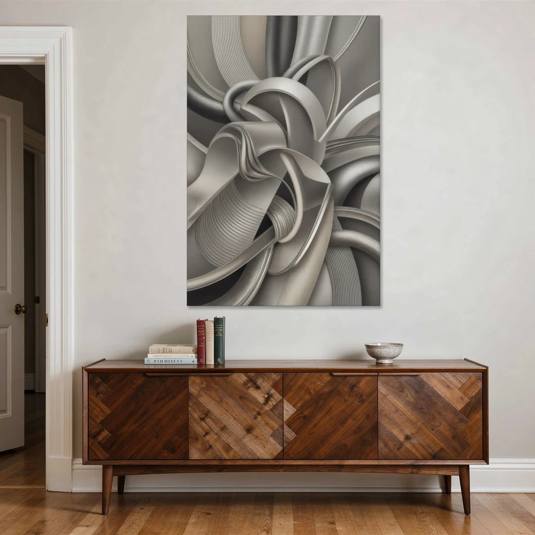 Elegant Intertwine Grey and Silver Abstract - Canvas Wall Art - Coffee Table - 40x60