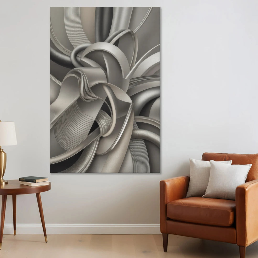 Elegant Intertwine Grey and Silver Abstract - Canvas Wall Art - Sofa - 40x60