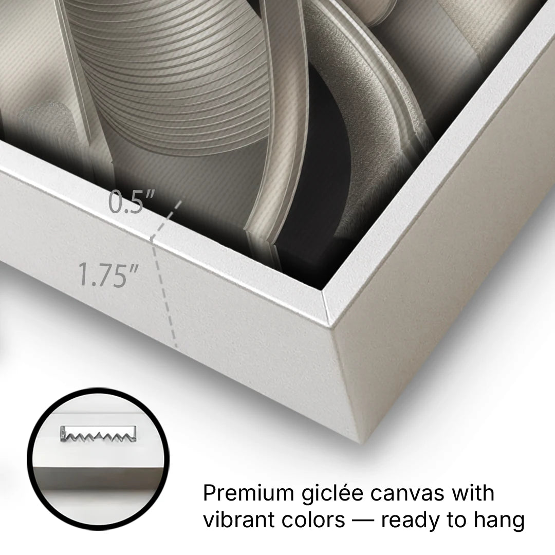 Elegant Intertwine Grey and Silver Abstract - White Framed Canvas Wall Art - Gallery Wrap Corner