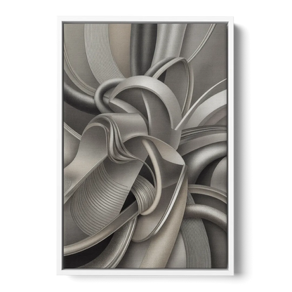 Elegant Intertwine Grey and Silver Abstract - White Frame Canvas