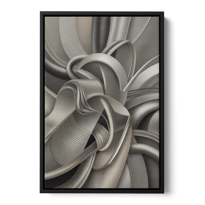 Elegant Intertwine Grey and Silver Abstract - Black Frame Canvas