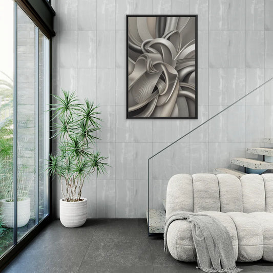 Elegant Intertwine Grey and Silver Abstract - Living Room Black Frame Canvas