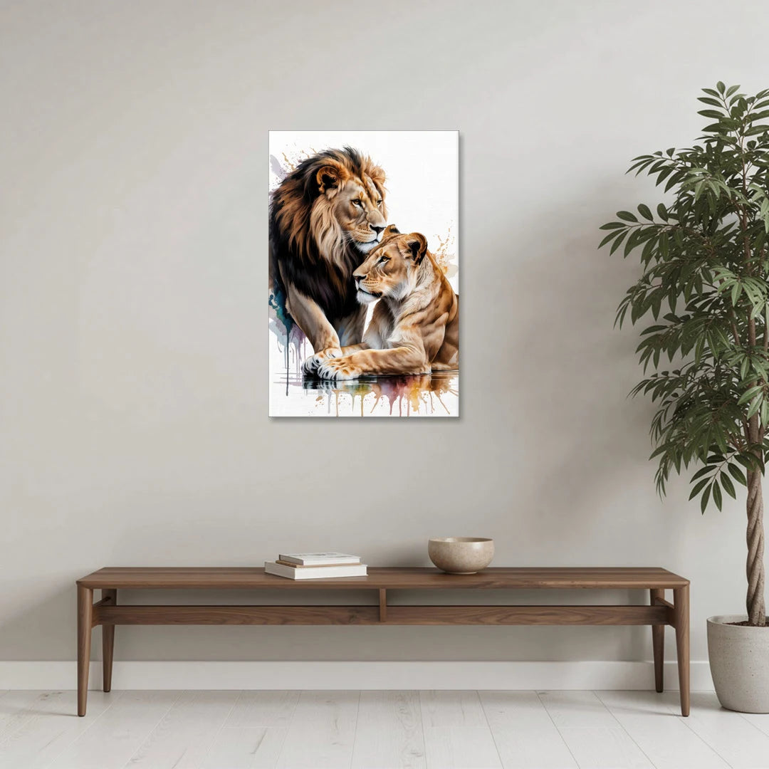 Elegant Lion and Lioness - Canvas Wall Art - Coffee Table - 24x36
