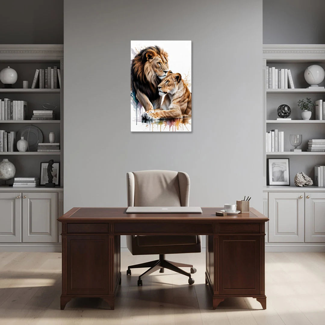 Elegant Lion and Lioness - Canvas Wall Art - Office - 24x36