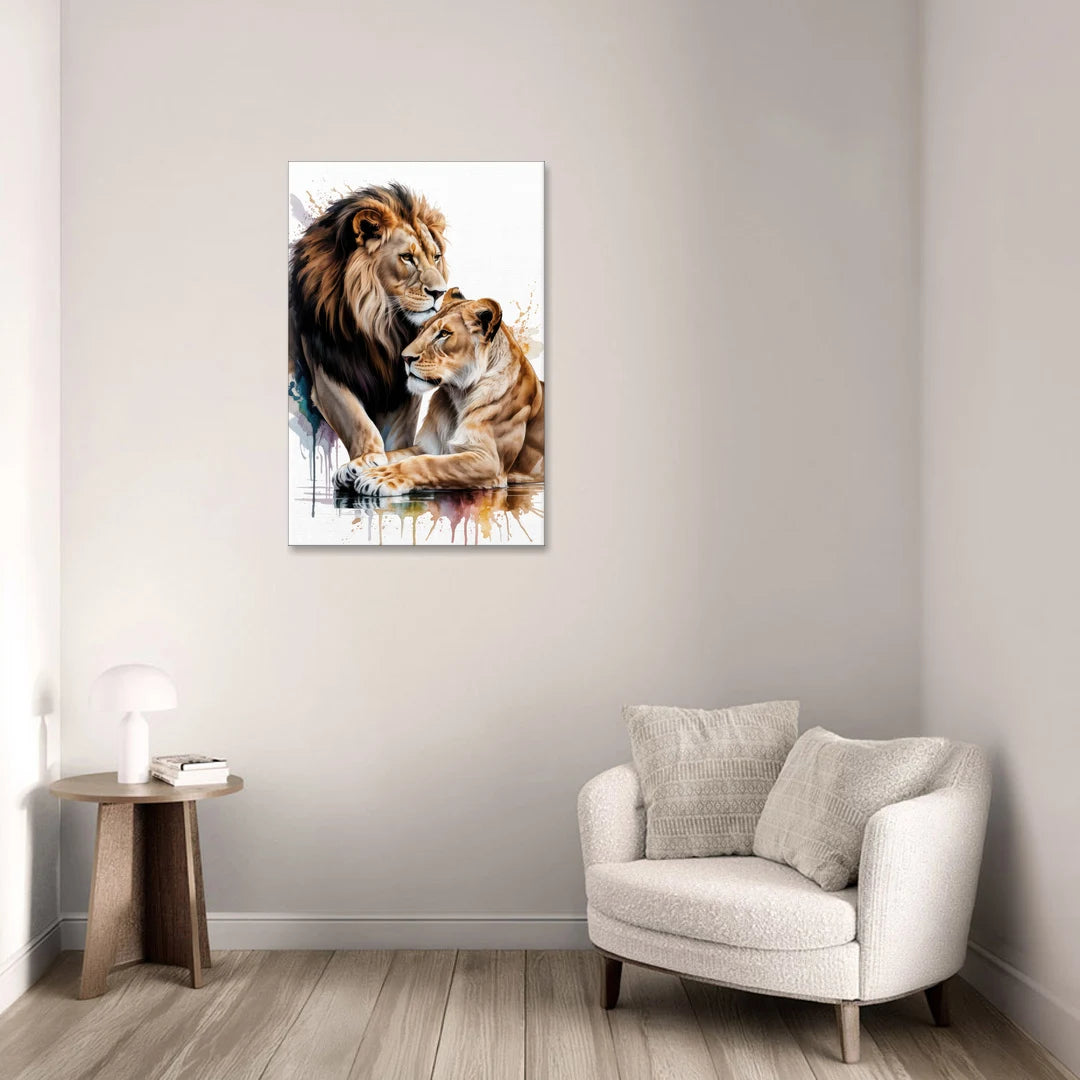 Elegant Lion and Lioness - Canvas Wall Art - Sofa - 24x36