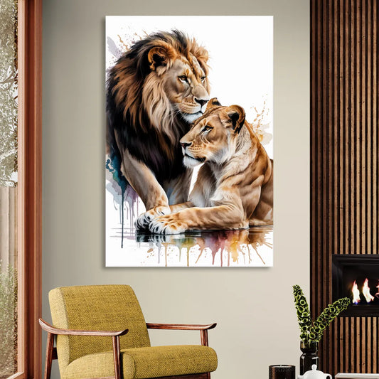 Elegant Lion and Lioness Living Room - Canvas Wall Art