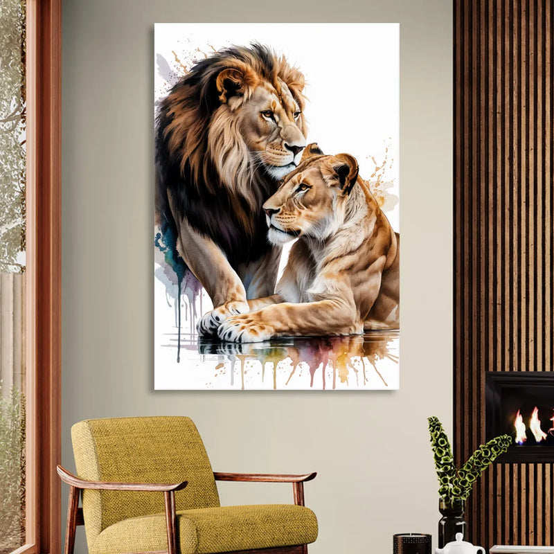 Elegant Lion and Lioness Living Room - Canvas Wall Art