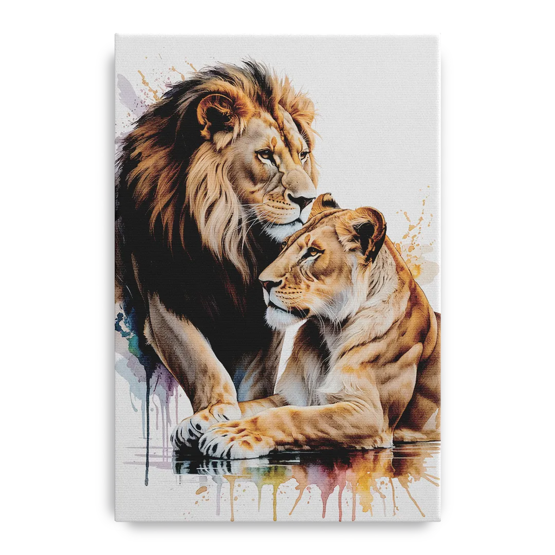 Elegant Lion and Lioness Front - Canvas Wall Art