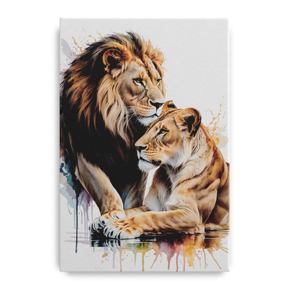 Elegant Lion and Lioness Front - Canvas Wall Art