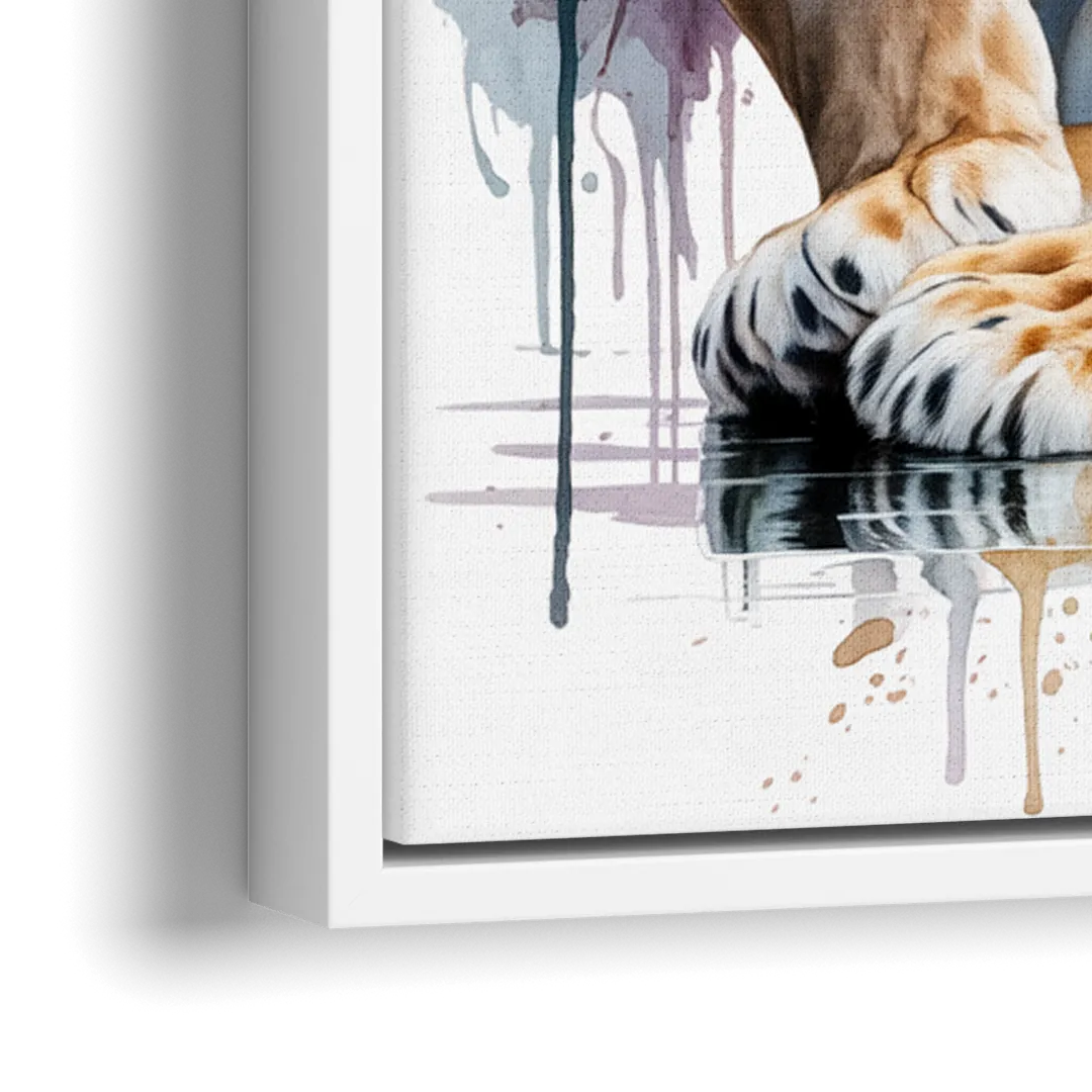 Elegant Lion and Lioness - Close-Up White Frame Canvas