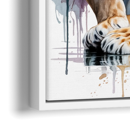 Elegant Lion and Lioness - Close-Up White Frame Canvas