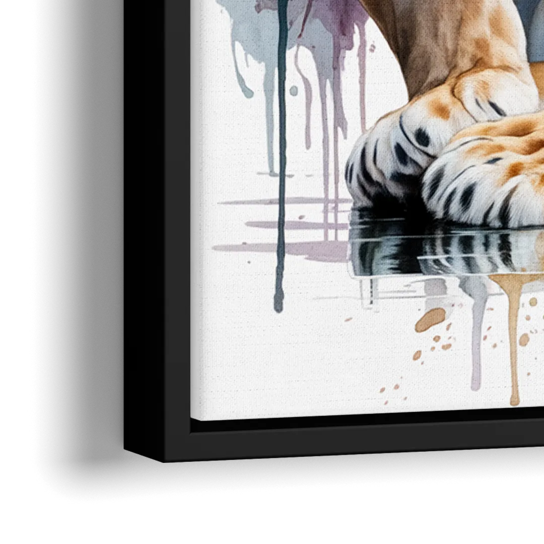 Elegant Lion and Lioness - Close-Up Black Frame Canvas