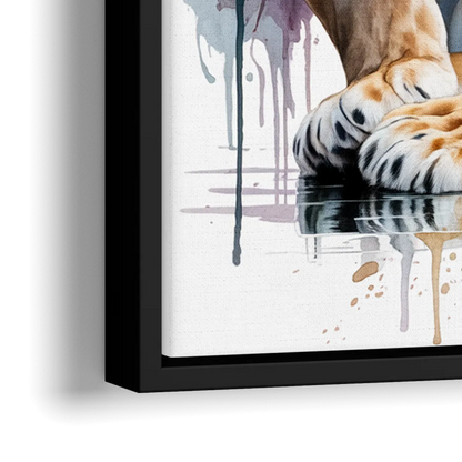 Elegant Lion and Lioness - Close-Up Black Frame Canvas
