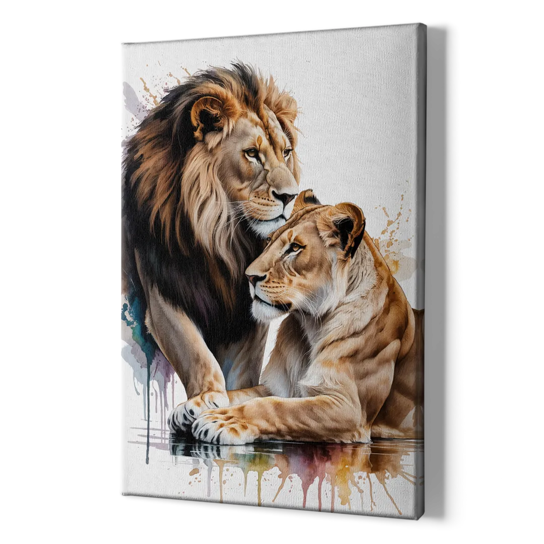 Elegant Lion and Lioness - Canvas Print Art Sides