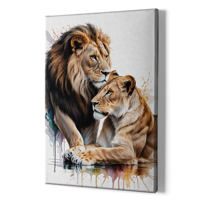 Elegant Lion and Lioness - Canvas Print Art Sides