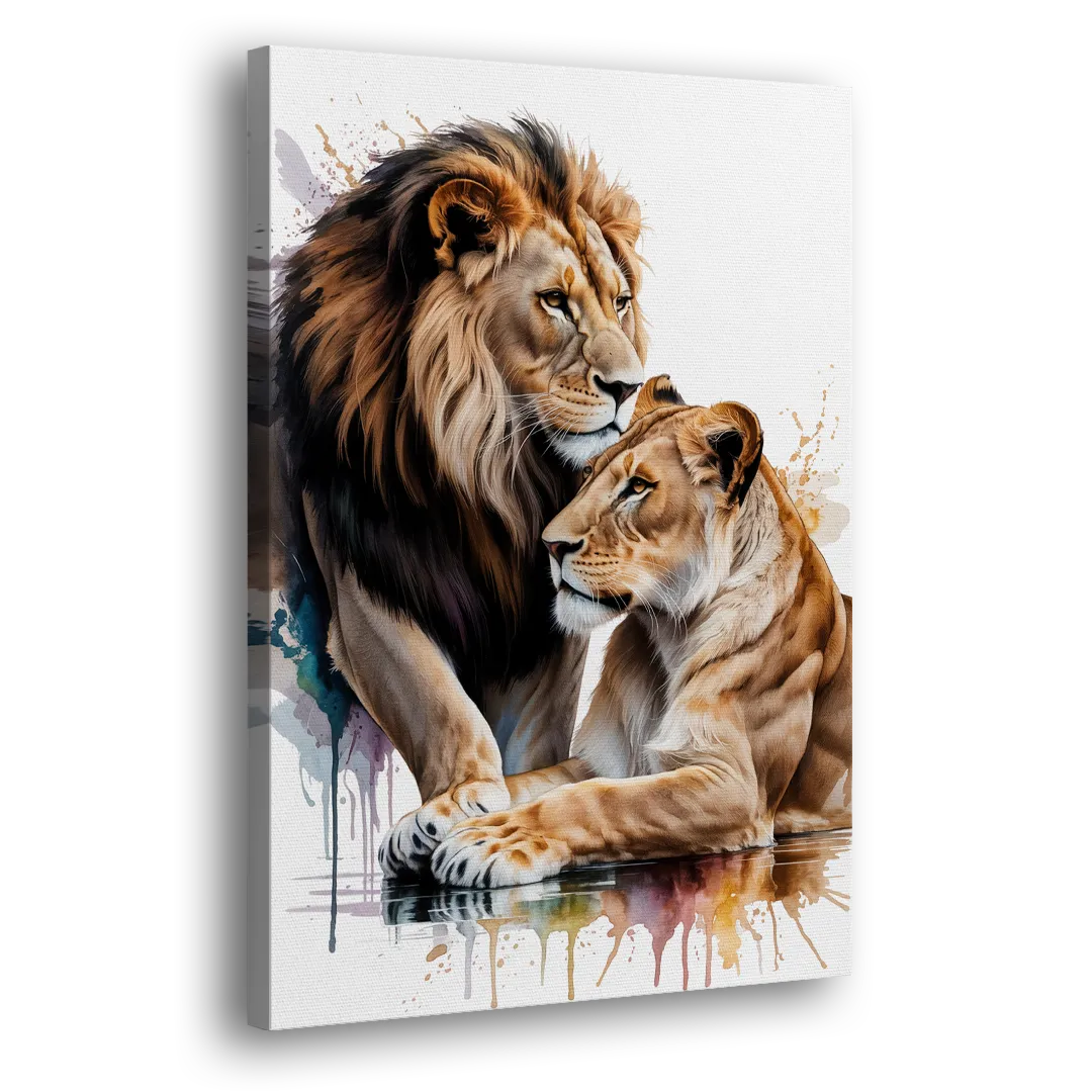Elegant Lion and Lioness Side - Canvas Wall Art