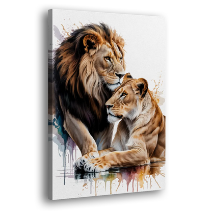 Elegant Lion and Lioness Side - Canvas Wall Art