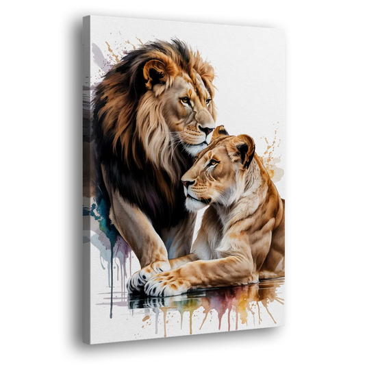 Elegant Lion and Lioness Side - Canvas Wall Art