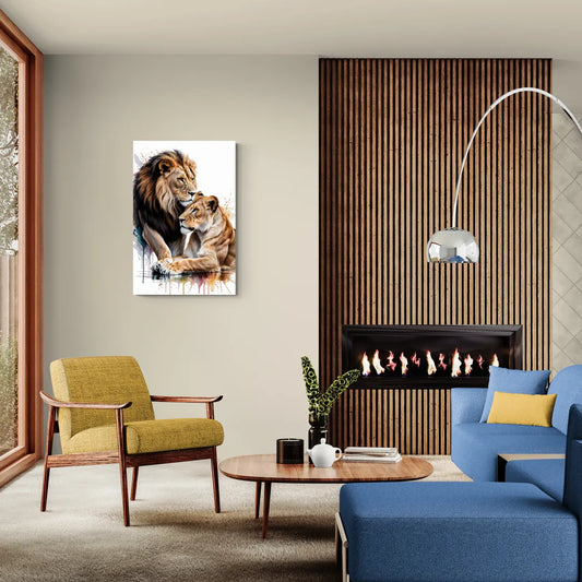 Elegant Lion and Lioness - Canvas Wall Art Living Room