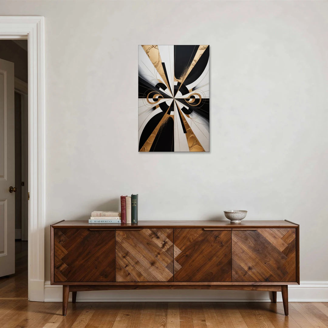 Elegant Luxurious Contrast Black White and Gold Abstract - Canvas Wall Art - Coffee Table - 24x36