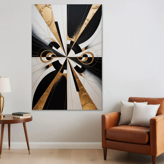 Elegant Luxurious Contrast Black White and Gold Abstract - Canvas Wall Art - Sofa - 40x60