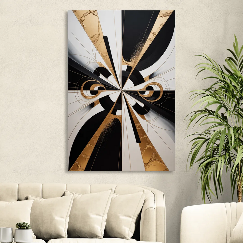 Elegant Luxurious Contrast Black White and Gold Abstract Sitting Room - Canvas Wall Art