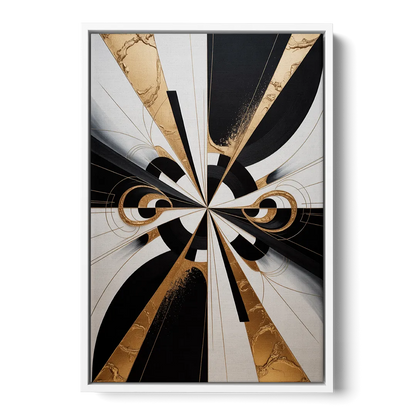 Elegant Luxurious Contrast Black White and Gold Abstract - White Frame Canvas