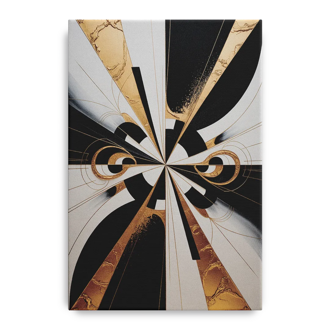 Elegant Luxurious Contrast Black White and Gold Abstract Front - Canvas Wall Art