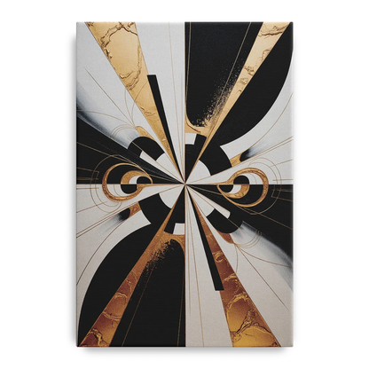 Elegant Luxurious Contrast Black White and Gold Abstract Front - Canvas Wall Art