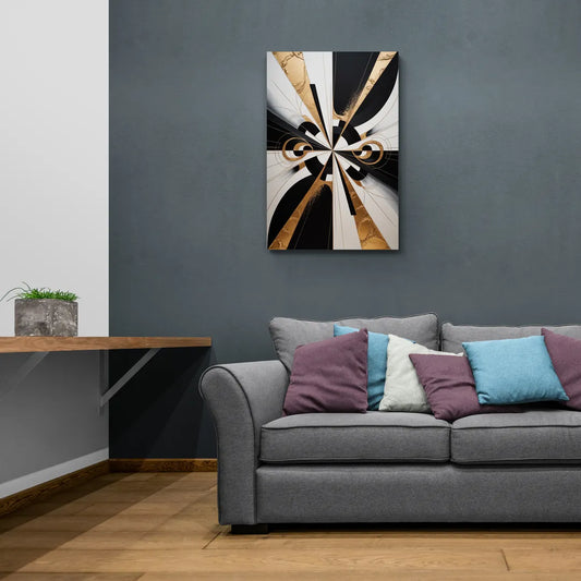Elegant Luxurious Contrast Black White and Gold Abstract - Canvas Wall Art Living Room