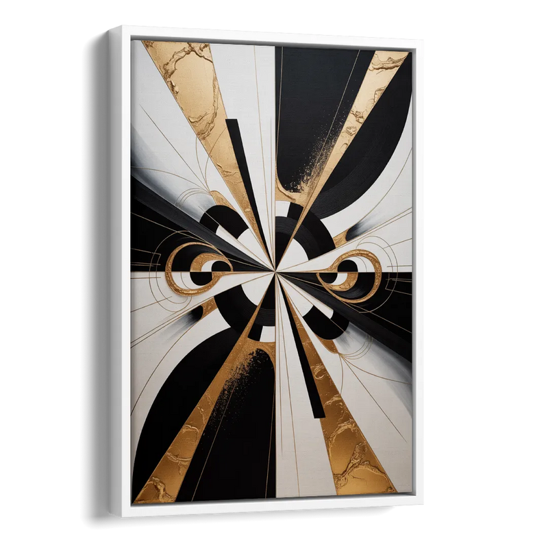 Elegant Luxurious Contrast Black White and Gold Abstract Side - White Canvas Wall Art