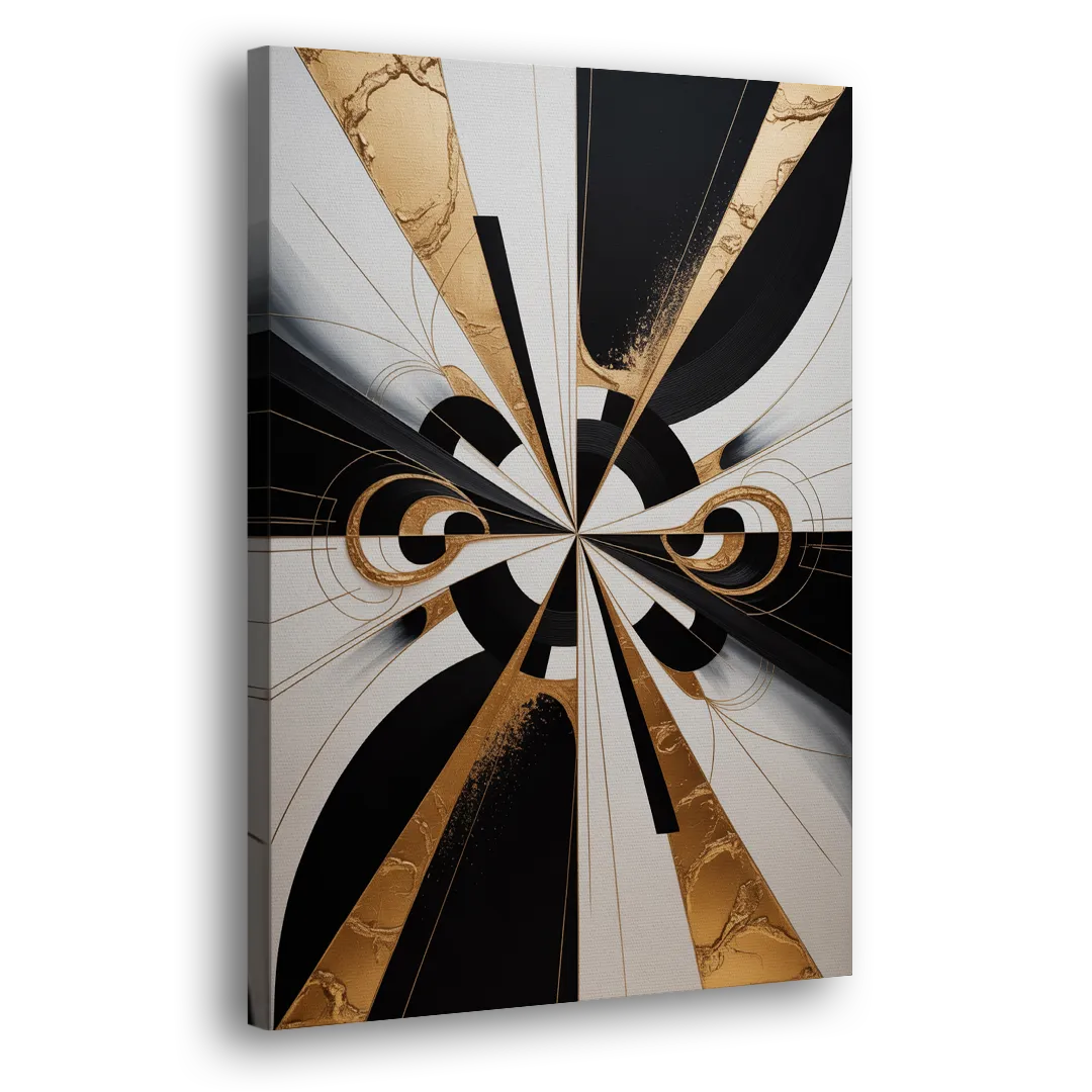Elegant Luxurious Contrast Black White and Gold Abstract Side - Canvas Wall Art