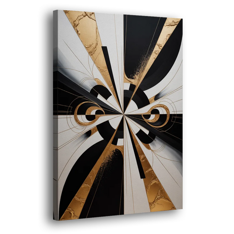 Elegant Luxurious Contrast Black White and Gold Abstract - Canvas Wall Art