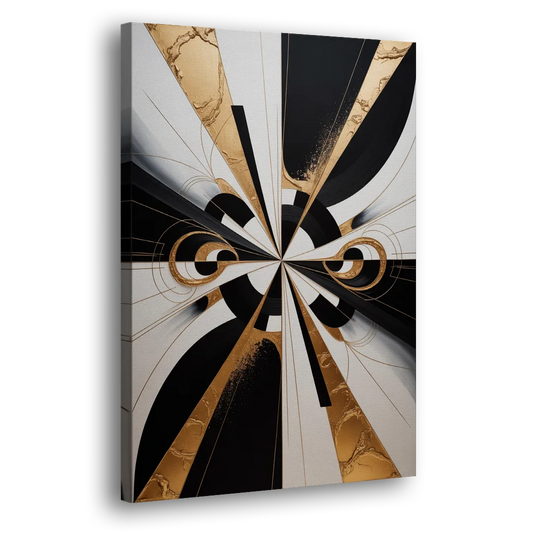 Elegant Luxurious Contrast Black White and Gold Abstract Side - Canvas Wall Art