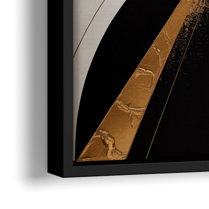 Elegant Luxurious Contrast Black White and Gold Abstract - Close-Up Black Frame Canvas