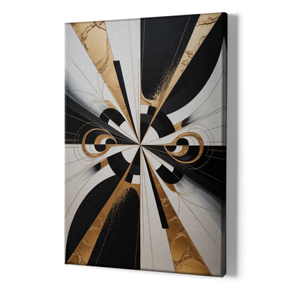 Elegant Luxurious Contrast Black White and Gold Abstract - Canvas Print Art Sides