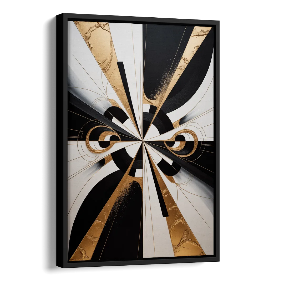 Elegant Luxurious Contrast Black White and Gold Abstract Side - Black Canvas Wall Art
