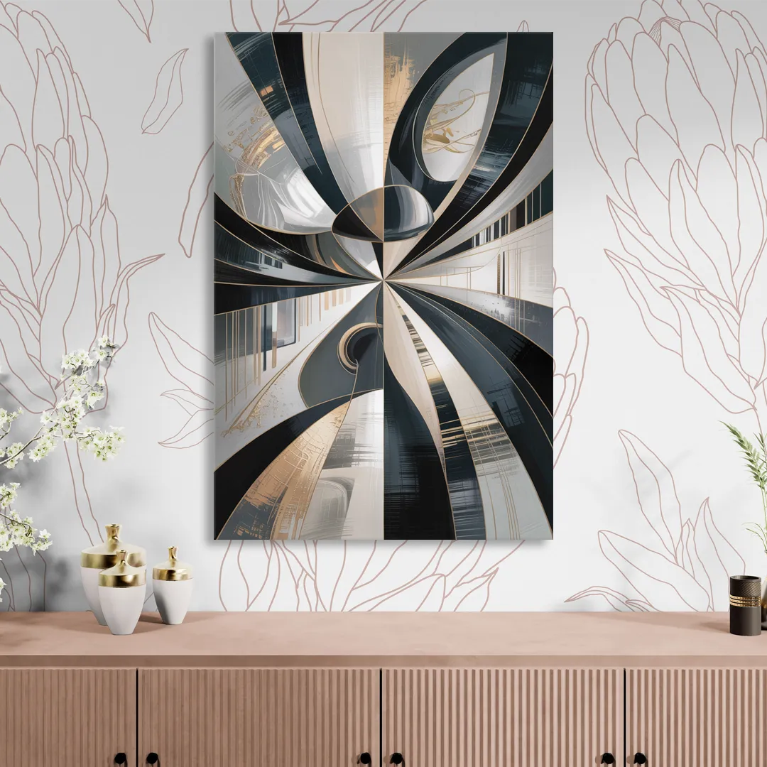 Elegant Mystery Black and Grey Abstract Sitting Room - Canvas Wall Art