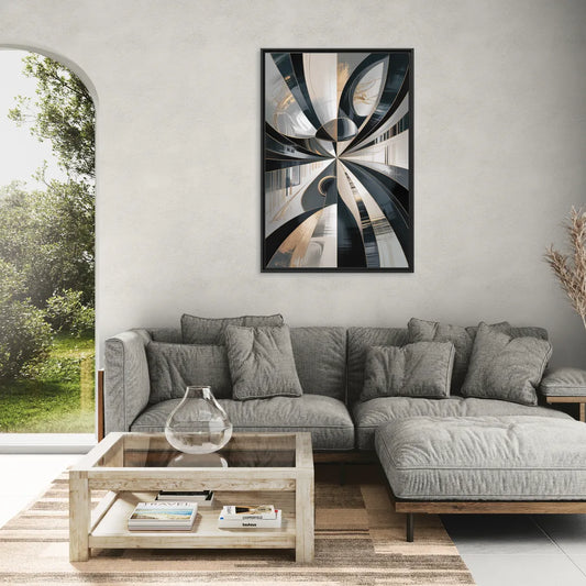 Elegant Mystery Black and Grey Abstract - Living Room Black Frame Canvas