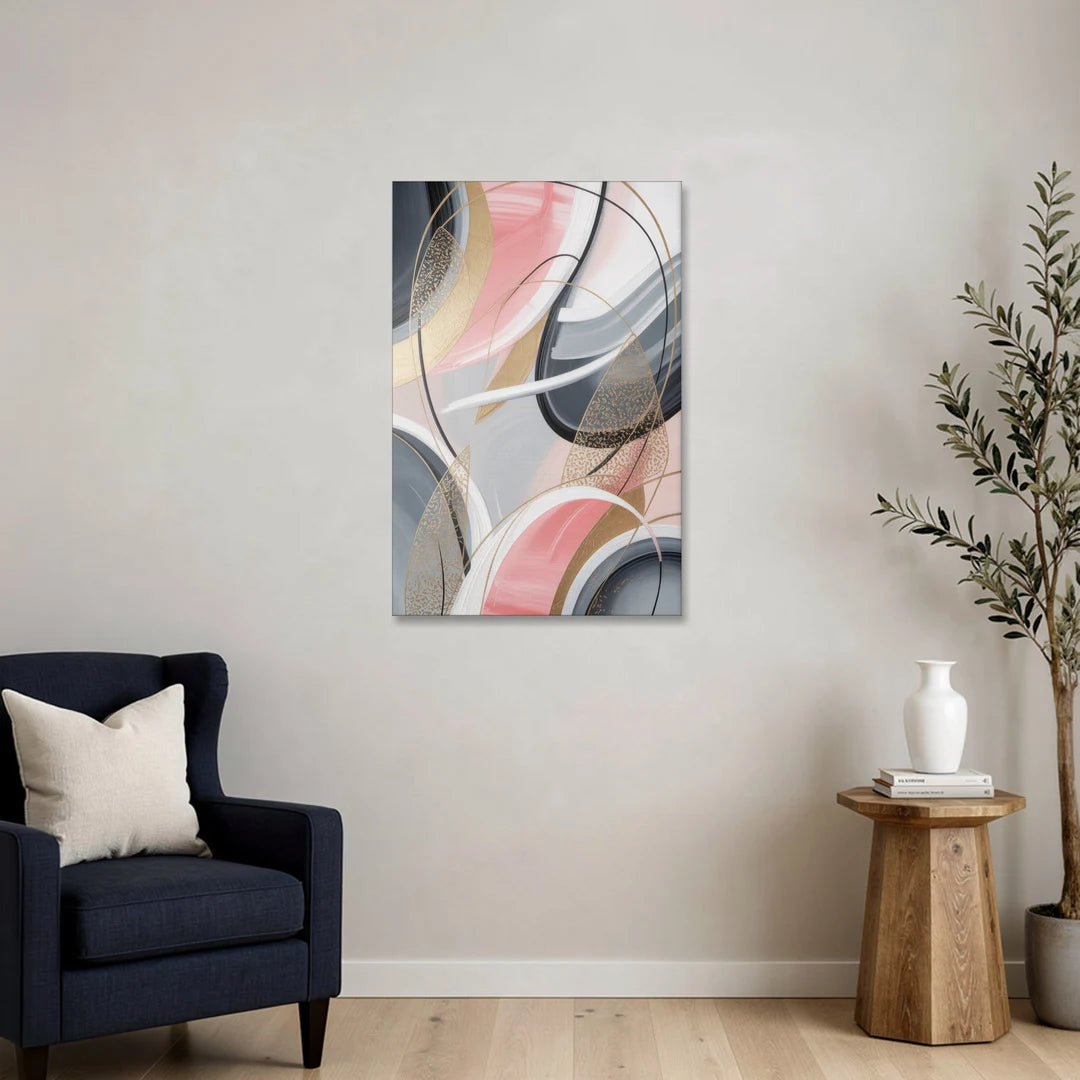 Elegant Opulence Pink and Grey Abstract - Canvas Wall Art - Sofa - 24x36