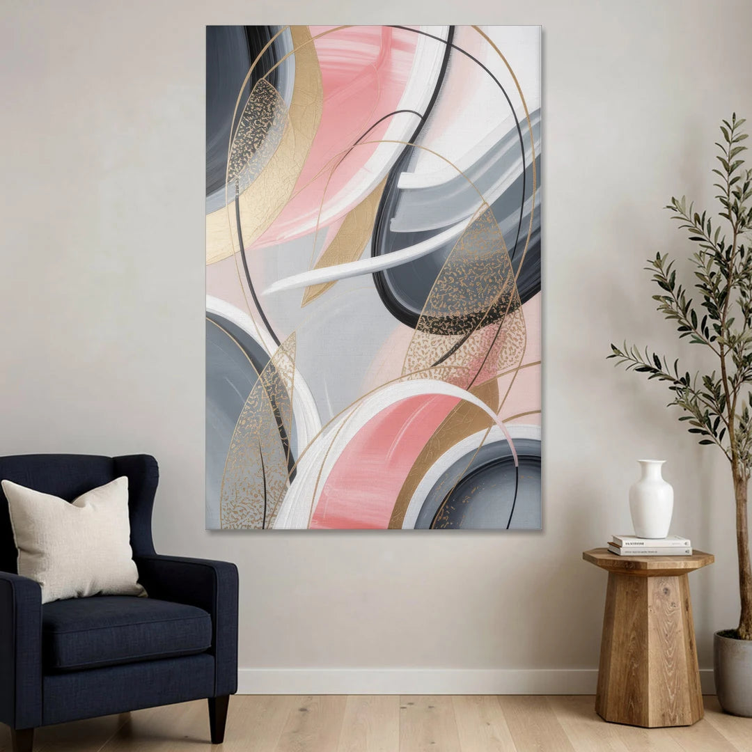 Elegant Opulence Pink and Grey Abstract - Canvas Wall Art - Sofa - 40x60