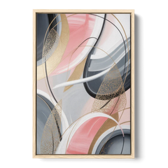 Elegant Opulence Pink and Grey Abstract - Oak Framed Canvas Wall Art - Front