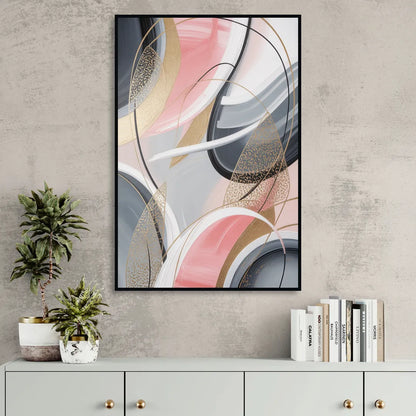 Elegant Opulence Pink and Grey Abstract Sitting Room - Black Canvas Wall Art