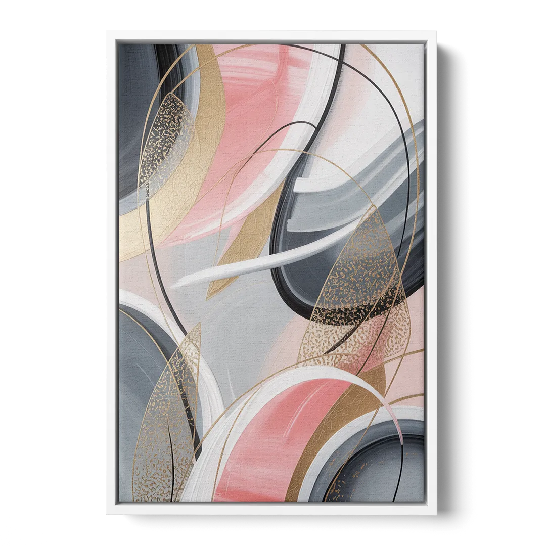 Elegant Opulence Pink and Grey Abstract Front - White Canvas Wall Art