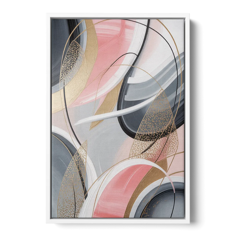 Elegant Opulence Pink and Grey Abstract Front - White Canvas Wall Art