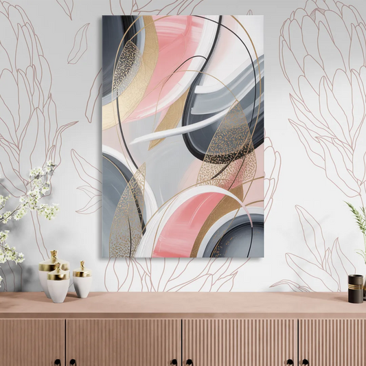 Elegant Opulence Pink and Grey Abstract Living Room - Canvas Wall Art