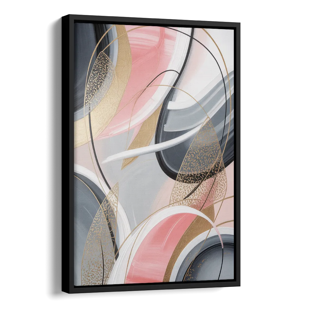 Elegant Opulence Pink and Grey Abstract Side - Black Canvas Wall Art