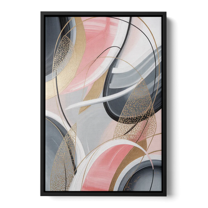 Elegant Opulence Pink and Grey Abstract Front - Black Canvas Wall Art